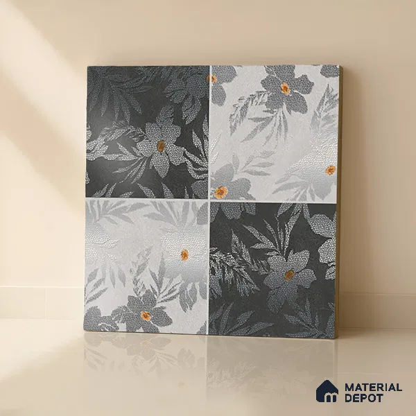 Floral Wall Tile TL 07250 B Plana 8009 GLM (Silver) 1 ft x 1 ft Ceramic Matte Finish - 9 mm  | 2 mm Spacer is Mandatory | Please Expect a Slight Variation of Pattern (Sample)